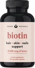 Hair Vitamins - Biotin 10000 mcg with Vitamin A, E, C, D & Adaptogens to Support Hair, Skin & Nails - Biotin Supplement for Health & Growth | Vegan, Non-GMO, Gluten Free | 60 Capsules & 30 Servings
