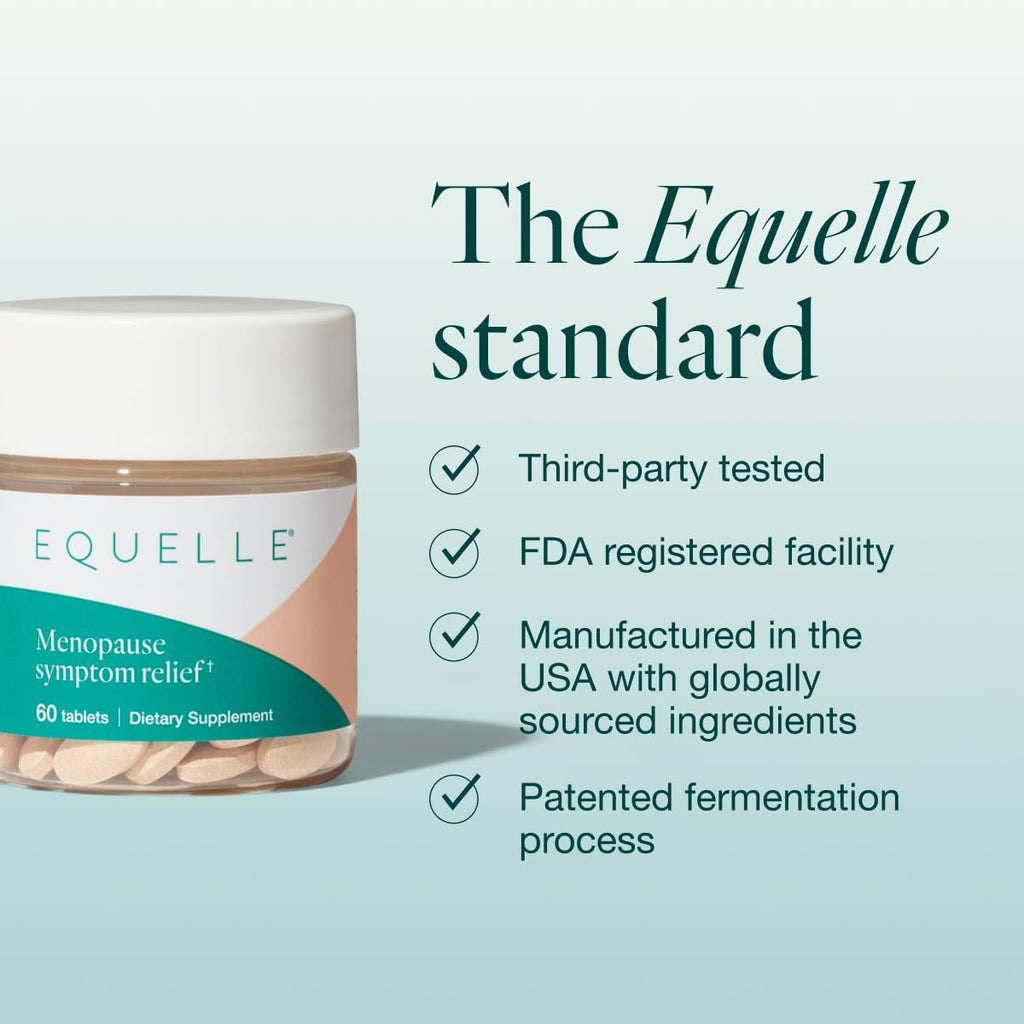 EQUELLE Multi-Symptom Perimenopause & Menopause Relief Relief from Hot Flashes, Muscle Aches & Supports More Sleep. Hormone-Free, Plant-Based S-Equol – 1 Month Supply (60 Tablets)