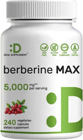 DEAL SUPPLEMENT Berberine Max Supplement with Turmeric, 5000 mg** Per Serving, 240 Vegetarian Capsules | Berberine HCl with Turmeric Root Extract | Non-GMO