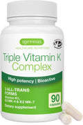 Igennus High Potency Vitamin K Complex, K1 & K2 (MK-4 & MK-7), 90 Capsules | All Trans Bioactive Form for Superior Bone & Cardiovascular Support, 1-a-Day, Clean Label, Vegan