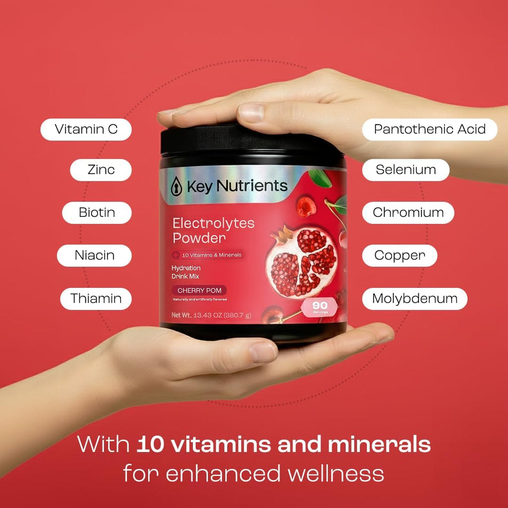 KEY NUTRIENTS Electrolytes Powder Bundle, Refreshing Lemonade 90 Servings Jar + Sweet Cherry Pom 90 Servings Jar, Sugar Free Hydration Drink Mix with Vitamins & Minerals, No Calories