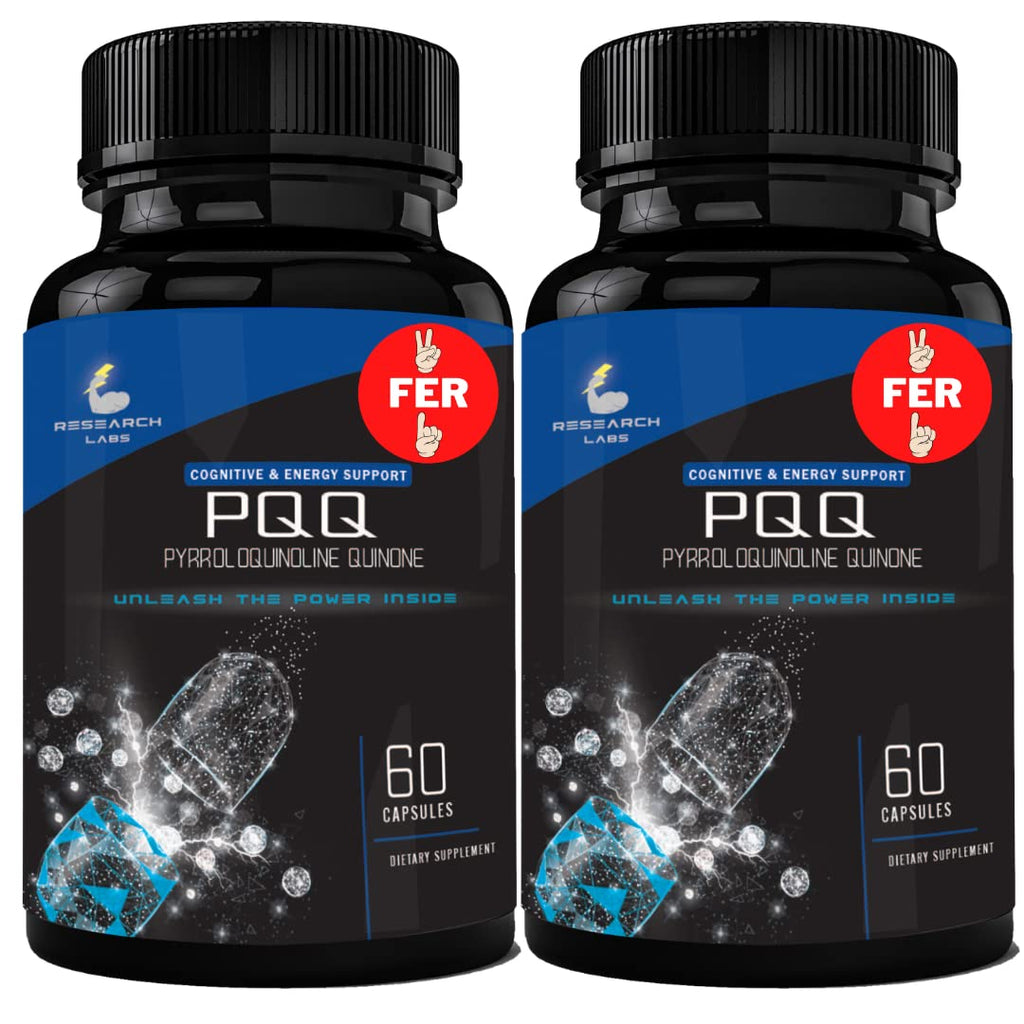 Research Labs Ultra High Purity 20mg PQQ Capsules, 120 Capsules. Pure, Concentrated High Bioavailability. Pyrroloquinoline Quinone Supplement ATP Energy, Heart, Cognitive Support Nootropic