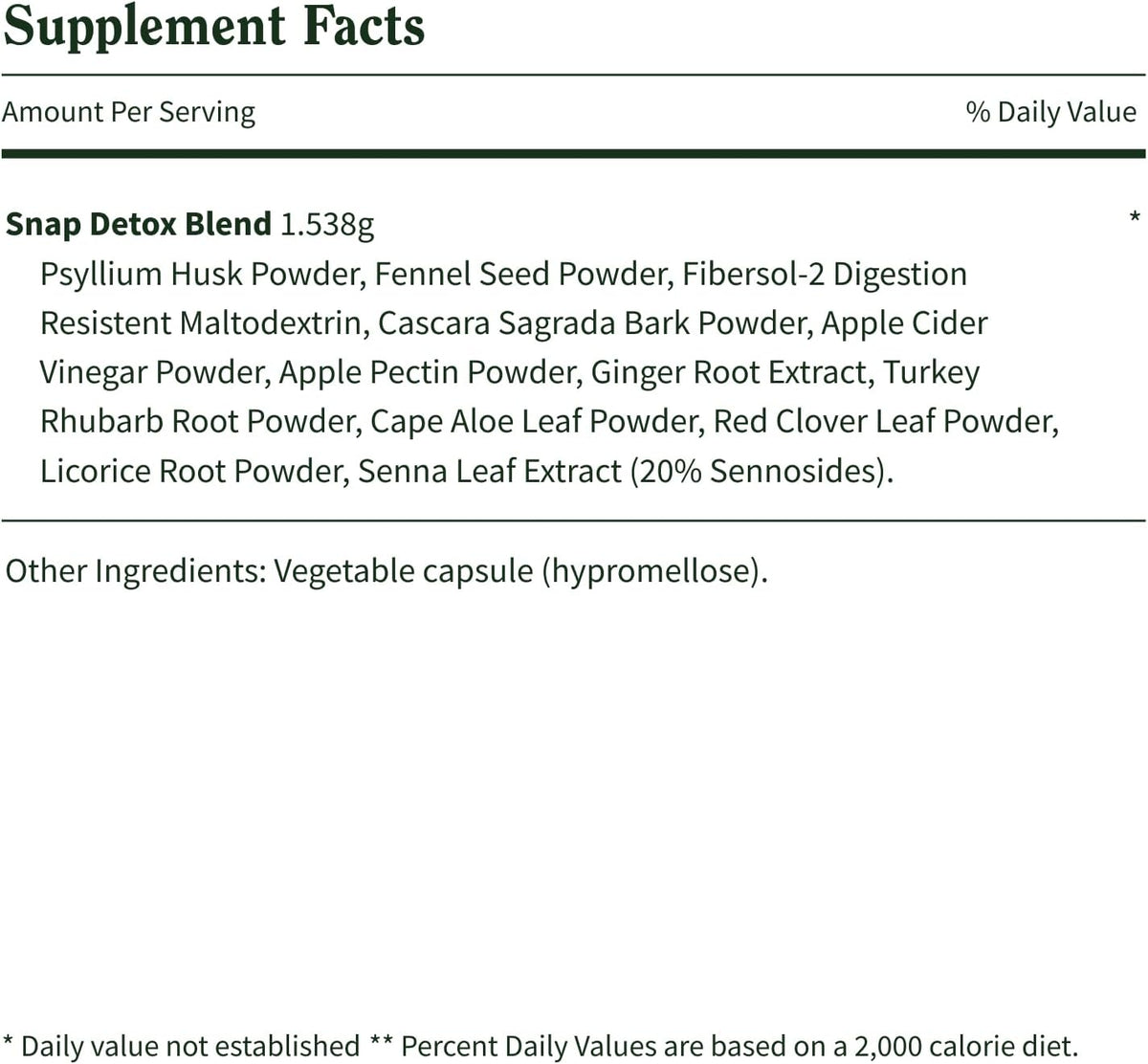 Snap Supplements Detox Blend to Support Gut Health, 60 Vegan Capsules | Licorice, Psyllium Husk, Fennel, Ginger, to Support Healthy Detox & Digestion, Gluten-Free, Non-GMO, Free of Major Allergens