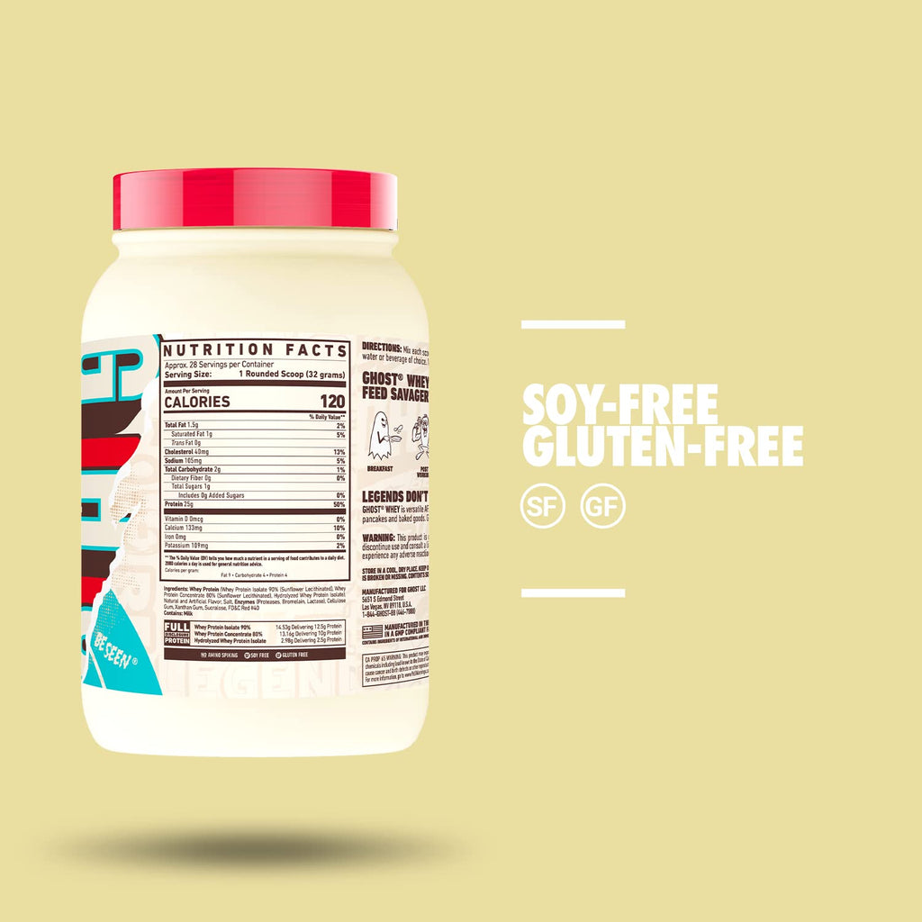 GHOST Whey Protein Powder, Cinnabon - 2LB, 25G of Protein - Cinnamon Roll Flavored Isolate, Concentrate & Hydrolyzed Whey Protein Blend - Post Workout Shakes - Soy & Gluten Free