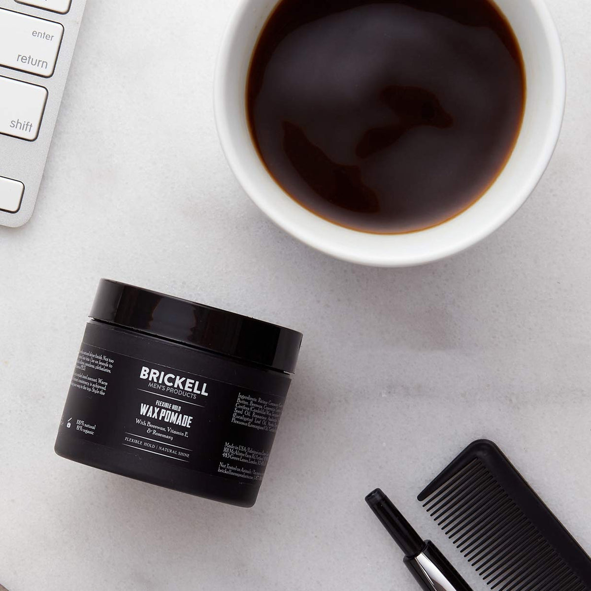 Brickell Men's Products Flexible Hold Wax Pomade for Men, Irritation Free, Natural Shine Hair Styling Product, With Shea Butter, Vitamin E, and Rosemary, 2 Ounce, Scented