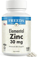 FREEDA Elemental Zinc 30mg – Vegan Immune, Skin & Eye Support – 100 Tabs | Tiny Easy-to-Swallow Tablets Made with Zinc Gluconate – Gluten-Free, Kosher, and Made in USA GMP-Compliant Facilities