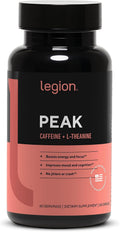 LEGION Peak Caffeine and L Theanine Pills - 200 mg Natural and Organic L Theanine Caffeine Supplement for Smooth Energy, Focus and Cognitive Performance - Vegan, Non GMO - 60 Servings