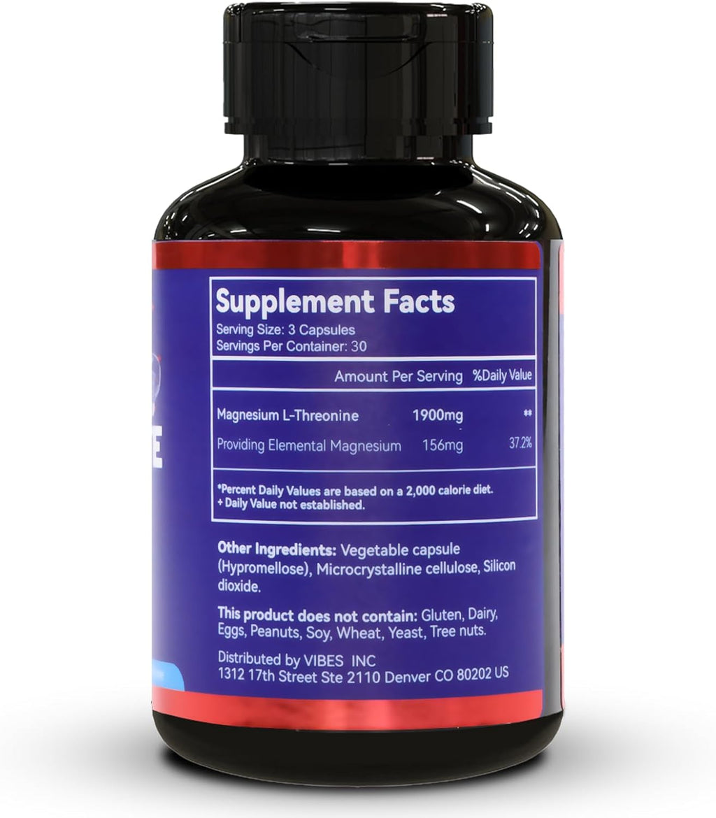 Magnesium L-Threonine, High Absorption Magnesium Supplement,90 Capsules | 1900mg Magnesium Threonine,Gluten Free,Vegan Capsules, 30 Day Supply