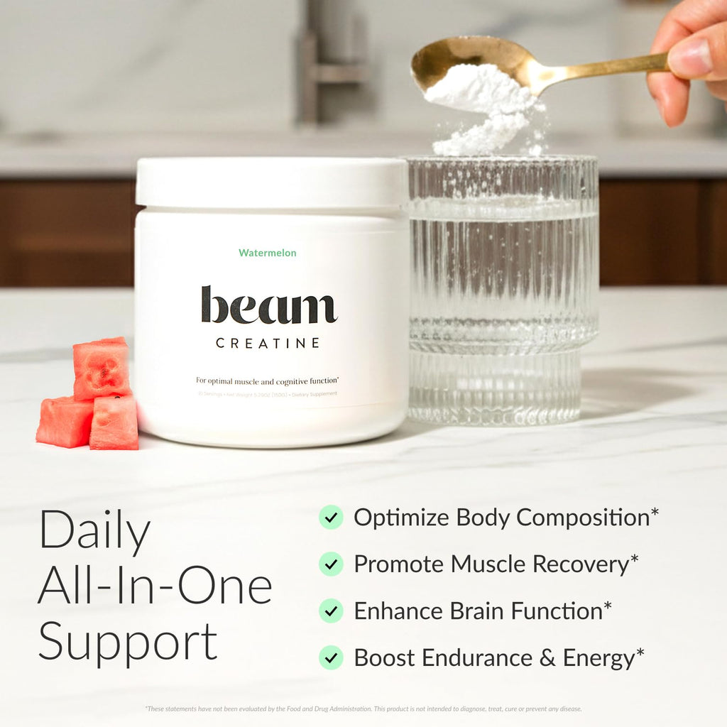 BEAM Creatine Monohydrate Powder – 5g Micronized Creatine Monohydrate, Third Party Tested Creatine for Women & Men, Muscle Strength, Growth, Recovery & Cognitive Support, Unflavored, 30 Servings