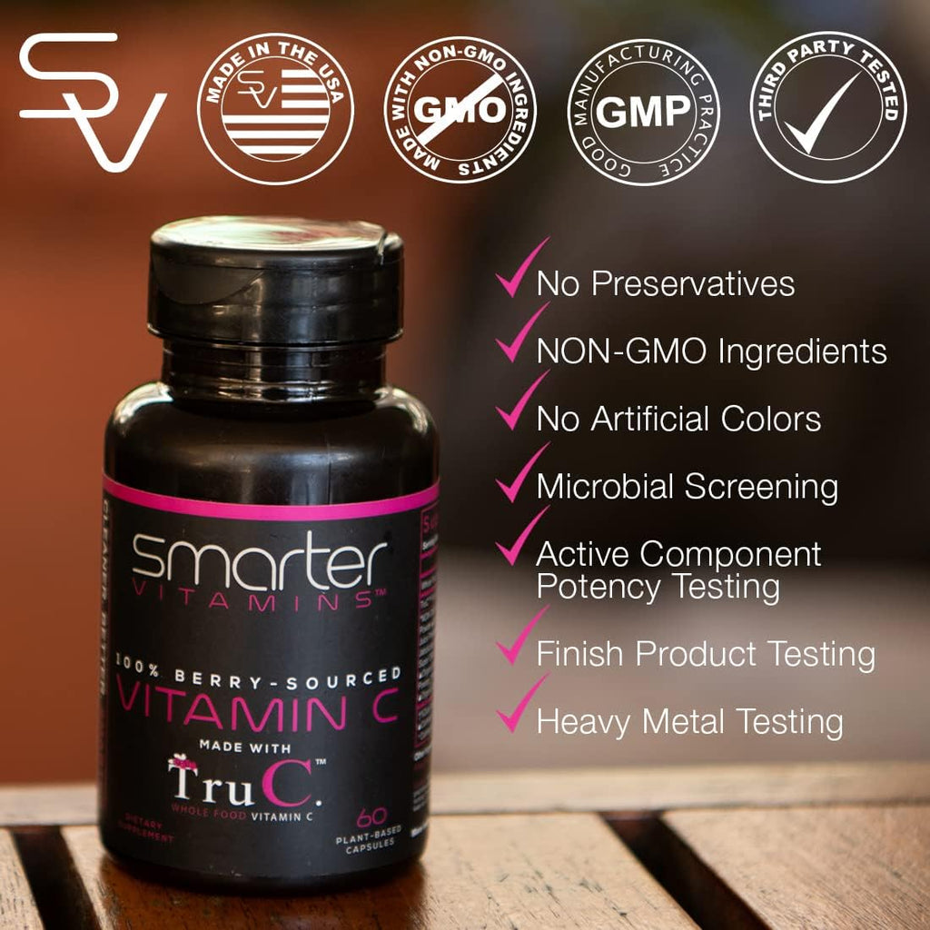 5 Pack Whole Food Vitamin C from 11 Berries with Antioxidants, 300 Capsules | Plant-based TruC with bioflavonoids and polyphenols for immune, collagen and skin support; vegan, non-GMO and easy to digest
