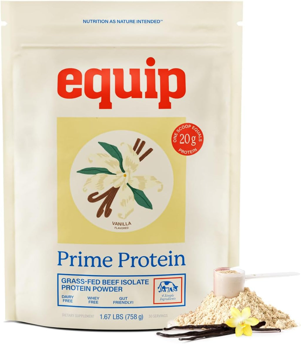 Equip Foods Chocolate Prime Protein Powder - Vanilla (x2) & Chocolate (x2) - Grass-Fed Isolate Beef Protein Powder - Paleo and Gluten Free - Helps Build and Repair Tissue, Gluten Free