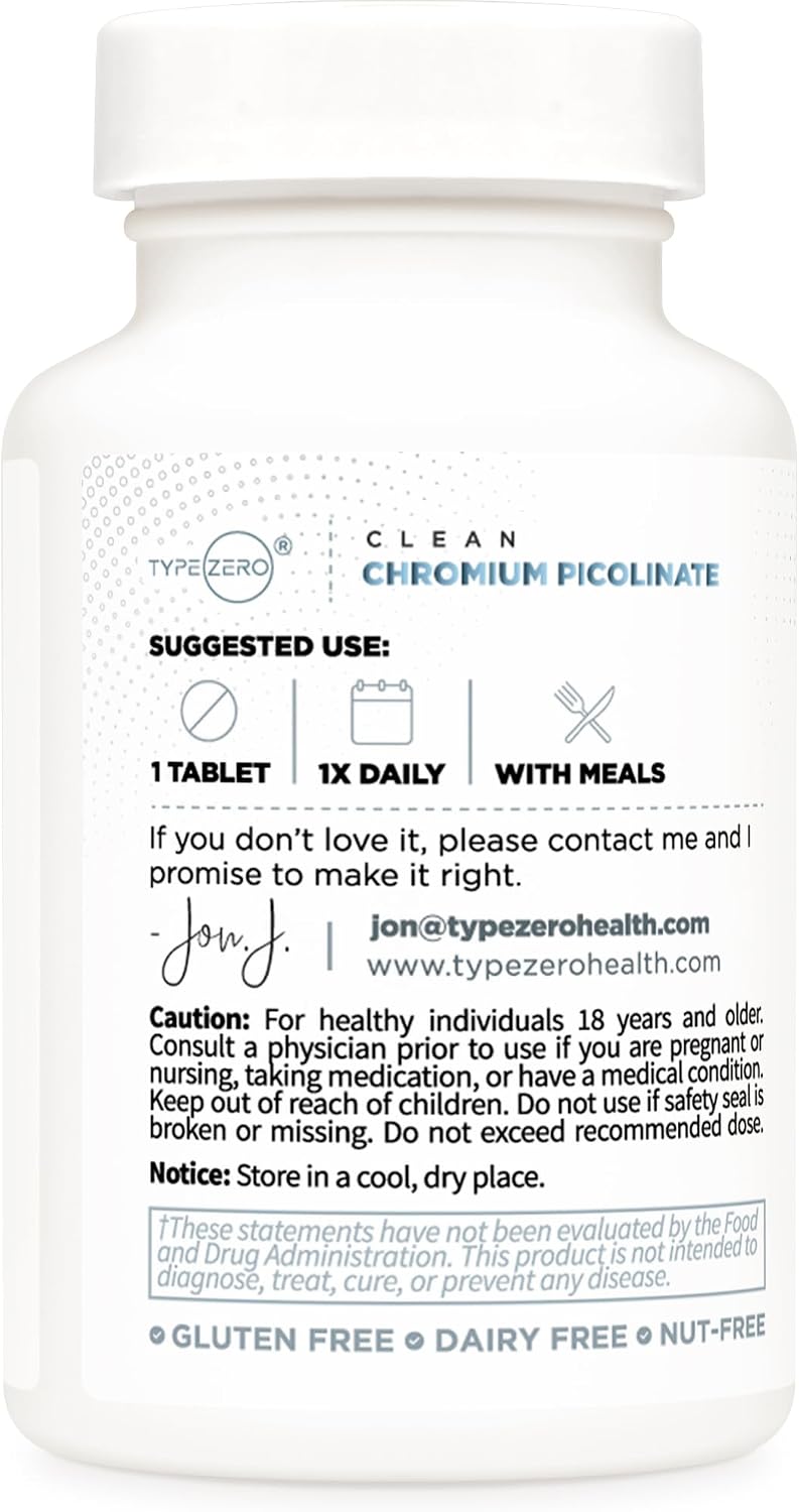 Type Zero Clean Chromium Picolinate (1000mcg) 120 Tablets, Gluten-Free | GMO-Free