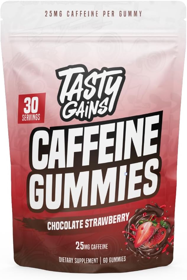TASTY GAINS Caffeine Pre Workout Gummies – Fast Acting Energy Gummies for Men & Women, 25mg Caffeine Per Gummy, Workout Focus & Endurance Support
