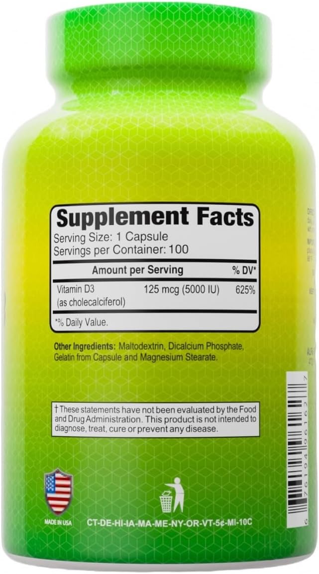 ALFA VITAMINS Vitamin D3 1000 IU Supplement, Supports Immune Health, Calcium Absorption, Healthy Bones & Joints, Dietary Supplement for Daily Wellness, Non GMO, Gluten Free, 100 Capsules