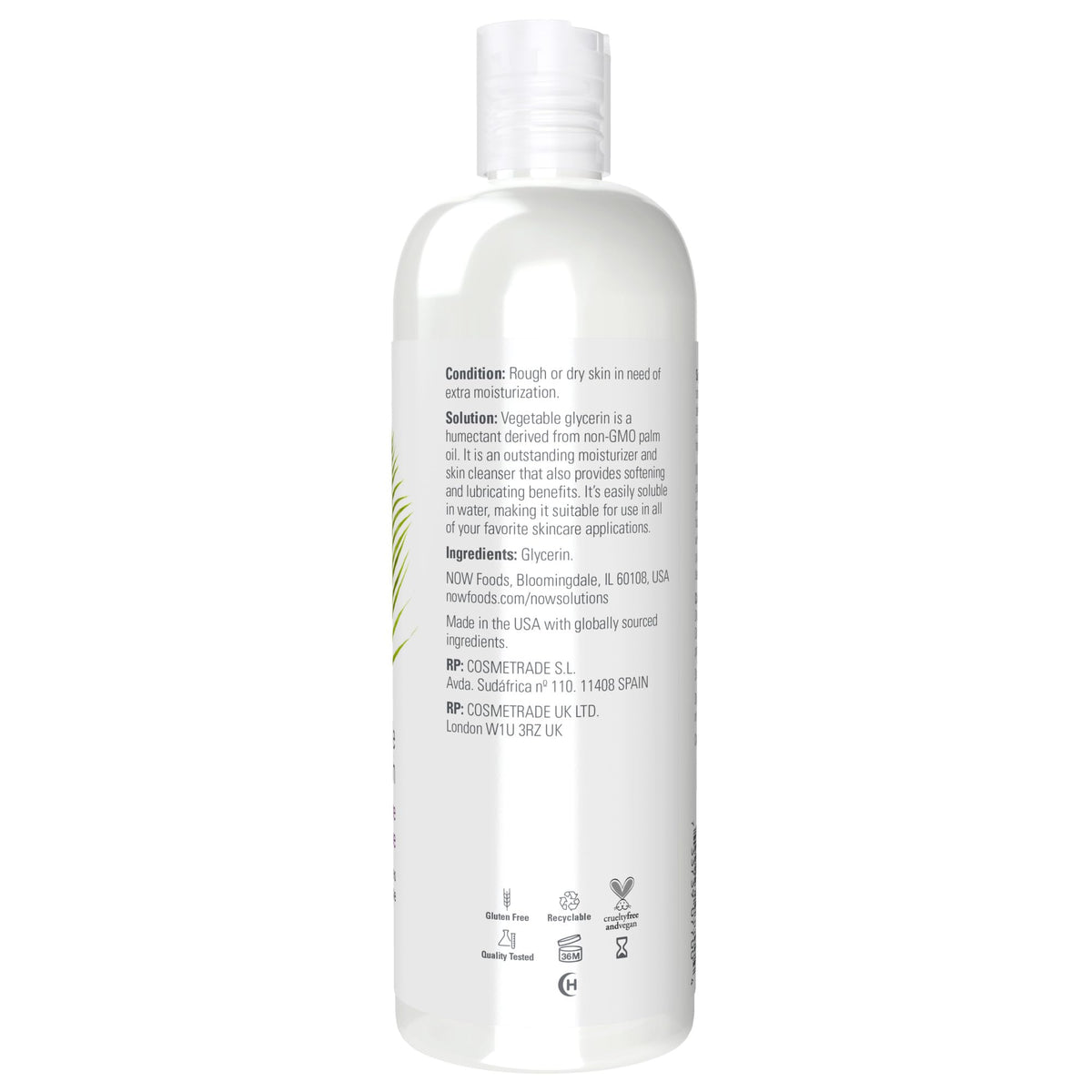 NOW Foods Solutions, Vegetable Glycerin, 100% Pure, Versatile Skin Care, Softening and Moisturizing, 16-Ounce