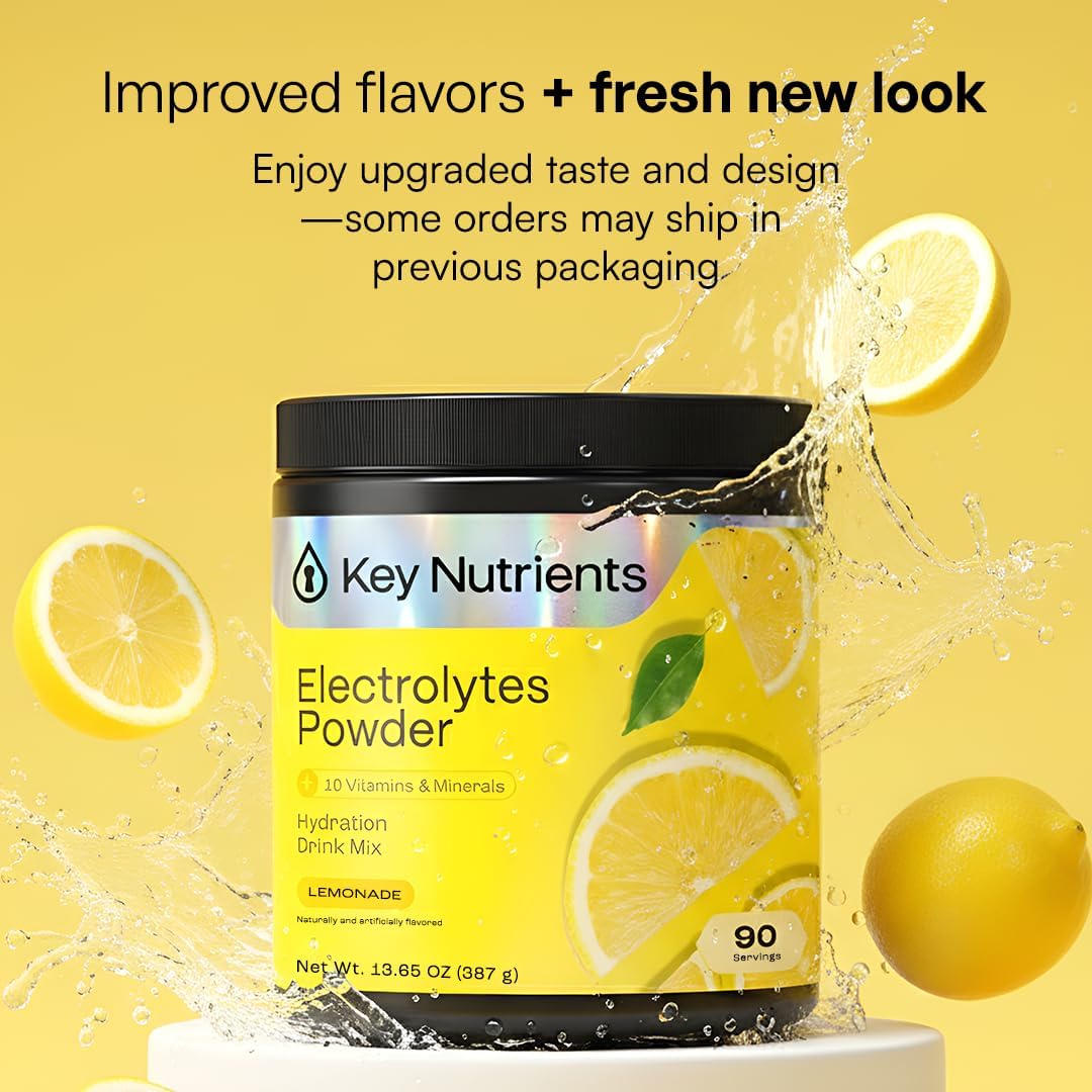 KEY NUTRIENTS Electrolytes Powder Bundle, Refreshing Lemonade 90 Servings Jar + Sweet Cherry Pom 90 Servings Jar, Sugar Free Hydration Drink Mix with Vitamins & Minerals, No Calories
