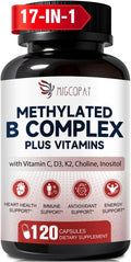 Migcopat 17-in-1 Methylated B Complex, 258,150 mcg Multivitamins, B12 Methylcobalamin, Methylfolate,Vitamin C, Vitamin D3 K2, CoQ10, Biotin, TMG, Methylated Multivitamin for Energy, Brain-120 Capsules
