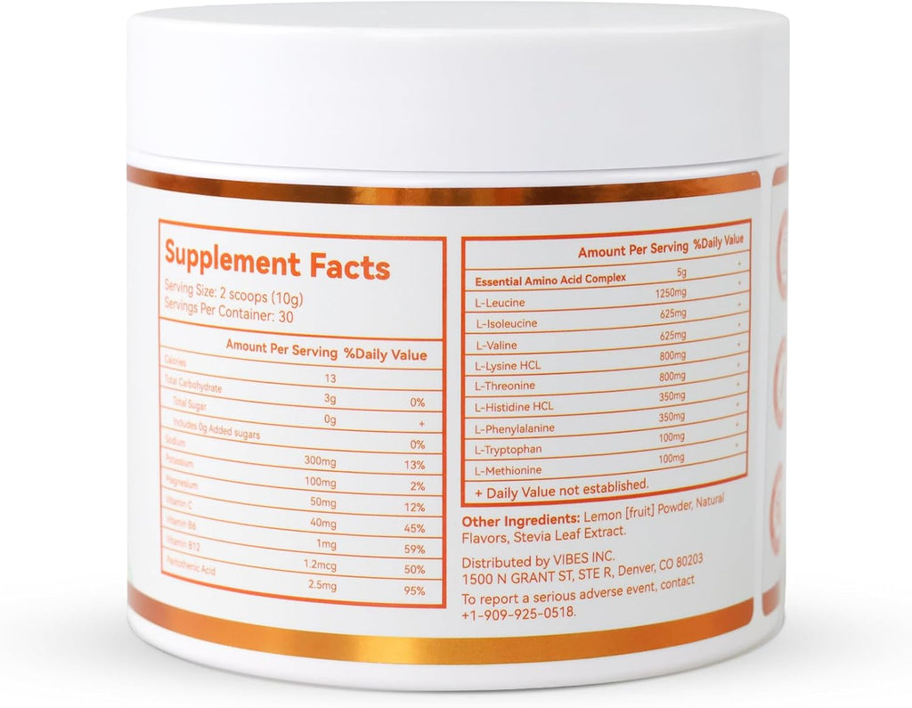 EAAs Electrolytes Powder, Essential Amino Acids Supplement, EAA & BCAA Powder, with B-Vitamins and Minerals – Hydration Drink Supplement, Keto Friendly, No Sugar- 30 Servings