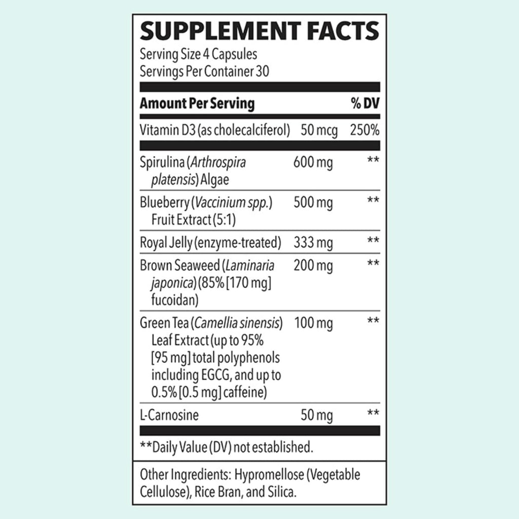 LifeSeasons Stem Boost-R - Stem Cell Support - Naturally Repair Damaged Tissue - Vitamin Supplement Rich in Antioxidants - Royal Jelly, Spirulina, Blueberry, Brown Seaweed & L-Carnosine - 120 Capsules