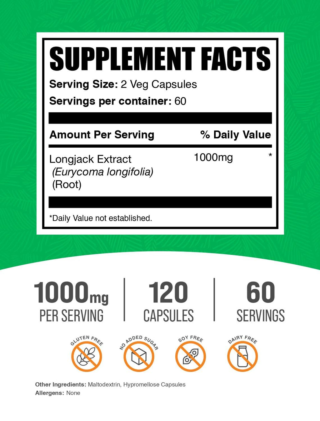 BulkSupplements.com Longjack Extract Capsules - Tongkat Ali Extract, Tongkat Ali Supplement - Vegan-Friendly, 120 Veg Capsules (Pack of 1)