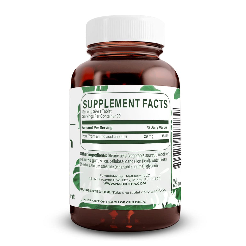 Natural Nutra Chelated Iron Supplement for Men & Women, Nails Health, Promotes Optimal Absorption, Helps Enhance Iron Level, Maintain Body Fulid, Help to Improves Hair Growth, Skin Health, 180 Tablets