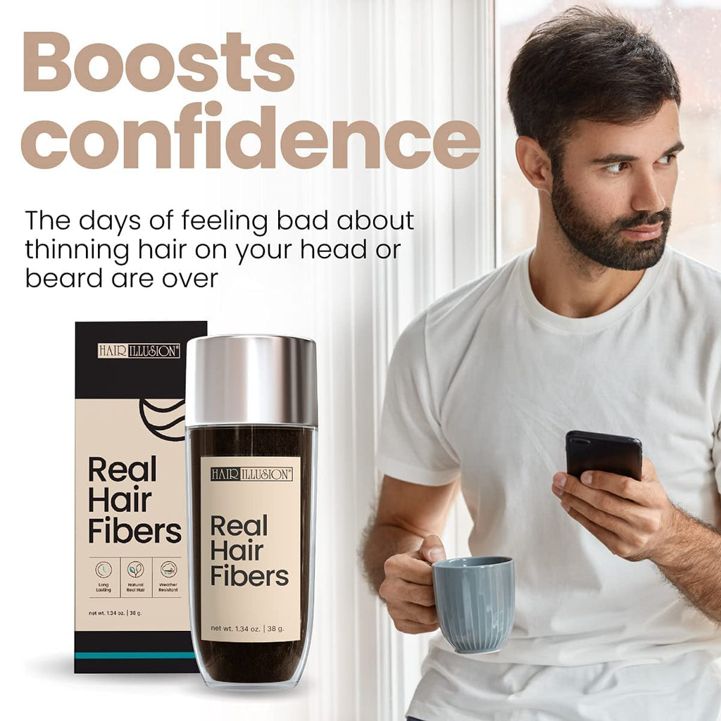 Hair Illusion 100% Natural Human Hair Fibers Not Synthetic for Men and Women, Premium Hair Building Formulation, Large, 38 g Bottle, Jet Black