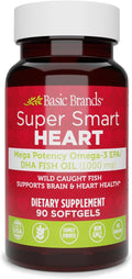 Basic Brands Super Smart Heart Omega Triple Strength, 1,000 mg 90 Count | EPA & DHA for Heart, Brain & Joint Support, Purified, Wild-Caught, Non-GM