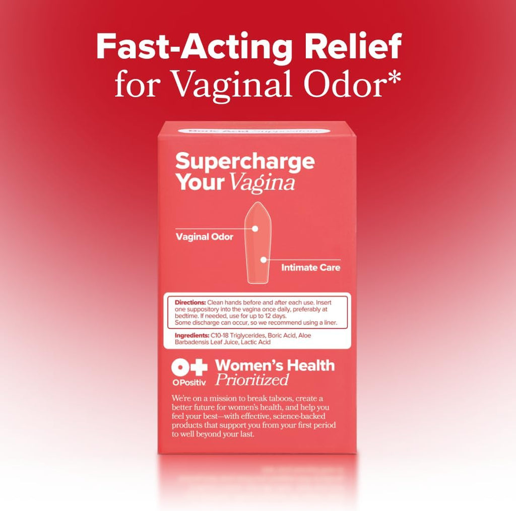 O Positiv URO Boric Acid Vaginal Suppository with Lactic Acid – 12 Ct