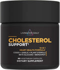 Livingood Daily Cholesterol Support Supplement with Garlic, CoQ10, Vitamin E, Bergamot, Plant Sterols for Body and Heart Health Support, Supports LDL and Triglycerides, Gluten Free, Vegan, 60 Capsules