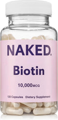 NAKED Biotin 10,000mcg - Max Strength Vitamin B7 Supplement for Healthy Hair, Skin & Nails Support - Non-GMO, Gluten-Free, Vegan - Supports Keratin Production - 120 Capsules
