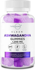Type Zero Ashwagandha Gummies 60 Gummies for 30 Servings Per Bottle - Ashwagandha Herbal Extract Supplement, Gluten Free, GMO Free