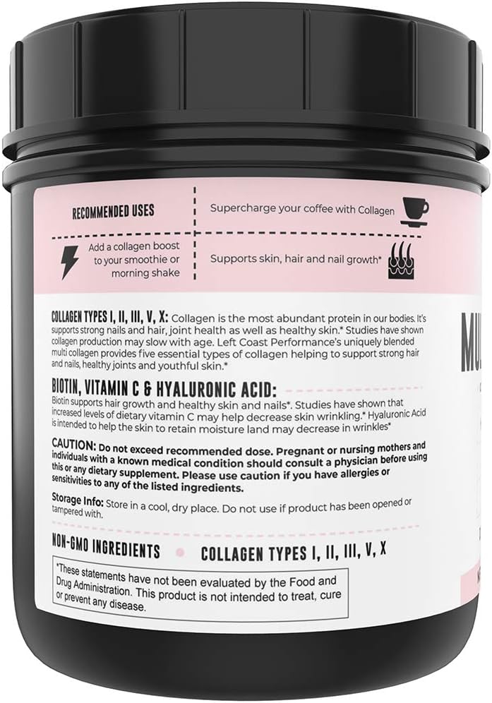 Left Coast Performance Pure Bone Broth and Multi Collagen Powder for Joint, Hair, Skin, and Nails Support