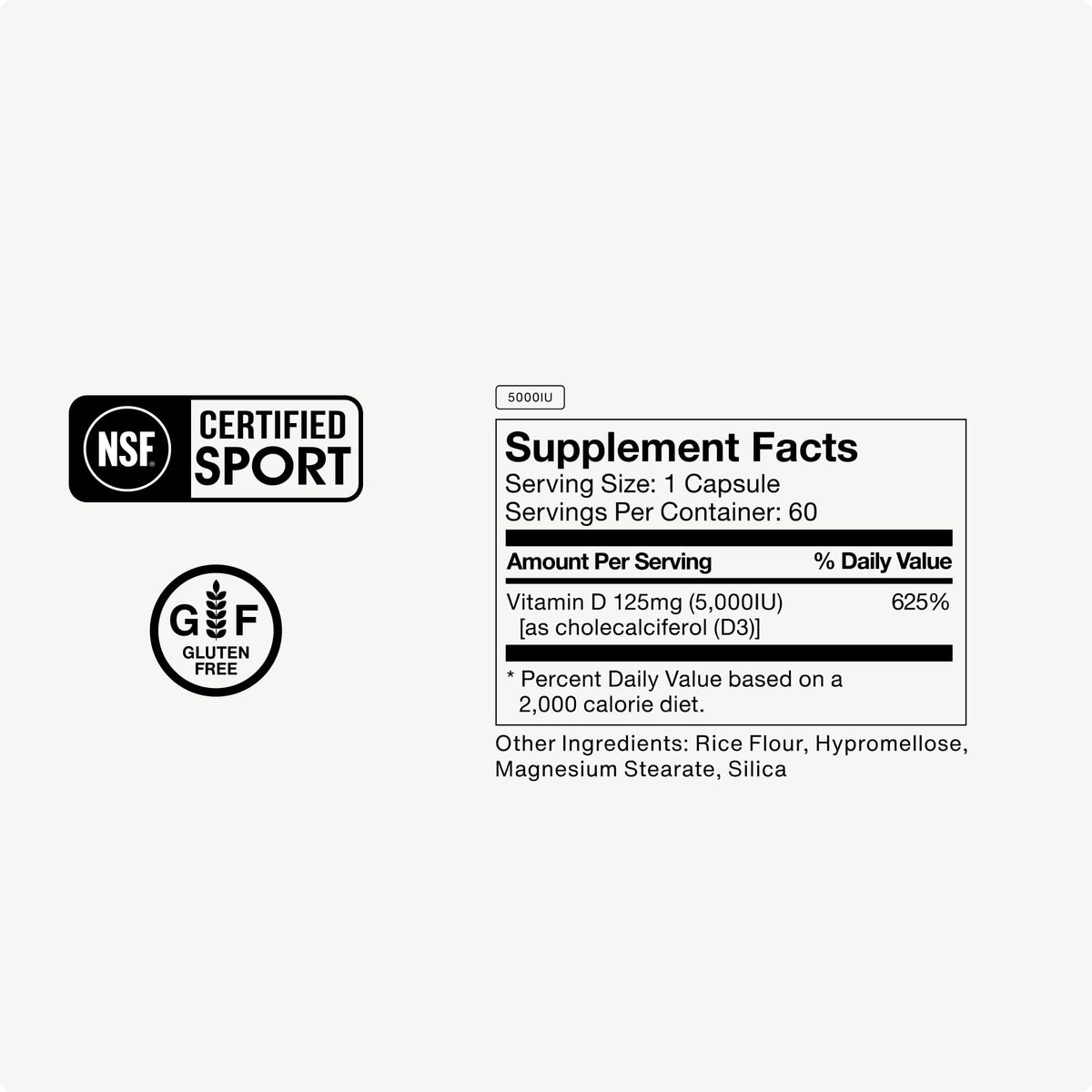 Momentous Vitamin D3 Supplement - 5,000 IU Capsules for Foundational Health Support - NSF Certified for Sport - Gluten Free - 60 Servings