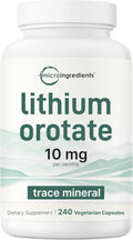 Lithium Orotate 10mg, 240 Veggie Capsules | 5mg Per Capsules | High Bioavailability Trace Mineral | Healthy Aging, Brain Supplement, & Mood Support | Non-GMO, Gluten Free
