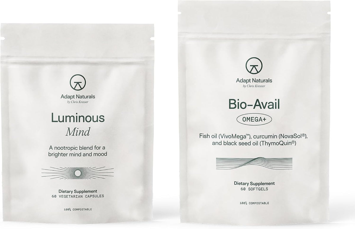 Adapt Naturals Brain & Body Wellness Bundle – Bio-Avail Omega+ Fish Oil & Luminous Mind Nootropic Supplement – 30-Day Supply