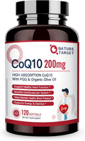 NATURE TARGET CoQ10 200mg Softgels with PQQ, 120 Servings | High Absorption Coenzyme Q10 with Olive Oil, Antioxidant for Heart Health, Immune Support, Energy Production