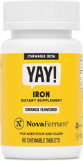 NovaFerrum Yay | Chewable Iron Supplement for Kids & Adults Ages 4 and Over | 18mg of Iron | 90 Servings | Sugar Free | Vegan | Gluten Free | Orange Flavor | For Ages 4+ | Sugar Free, Vegan, Gluten Free Certified | Orange Flavor | 90 Servings