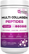 NATURE TARGET Multi Collagen Peptides Powder, 50 Servings | Type I, II, III, V, X, Hydrolyzed Collagen Peptides with Vitamin C, Hyaluronic Acid, Supports Skin Hair Nail & Joint, Non-GMO