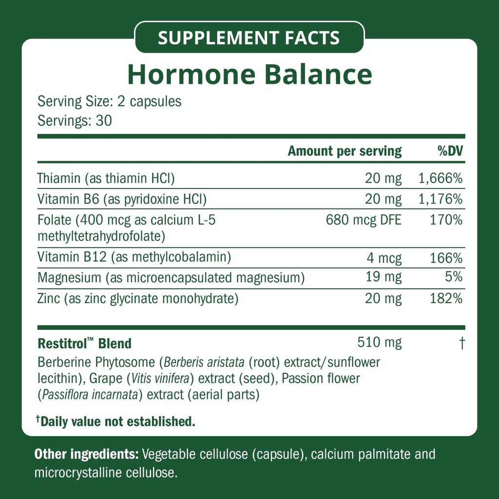 Semaine Hormone Balance for Women - Womens Hormone Balance Supplement & Premenopausal Supplements for Women - Methylated Folate, B Vitamins, Magnesium, Zinc, Berberine Phytosome & Grapeseed - 60 count