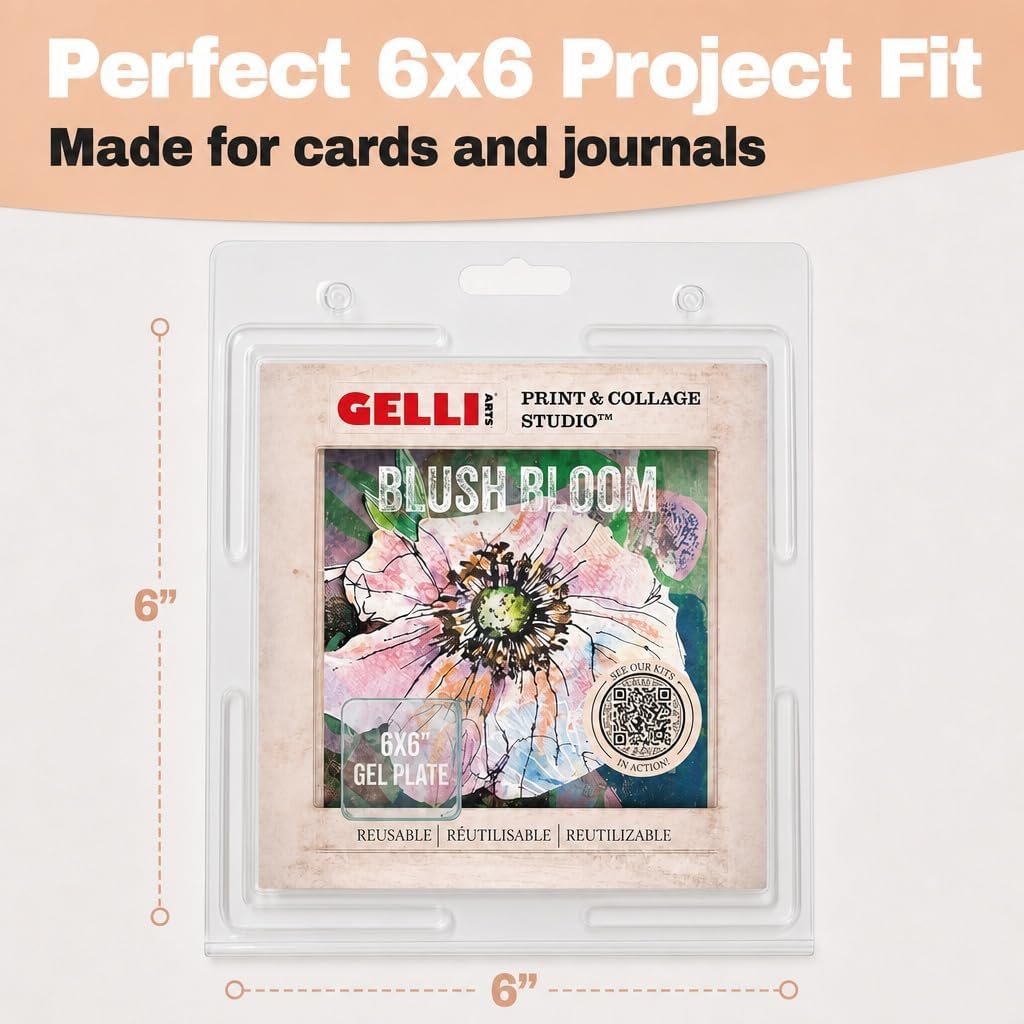 Gelli Arts Gel Printing Plate – Reusable Gel Printing Plate, Printmaking Supplies, Monoprinting at Home, Arts and Crafts – Easy Cleaning & Storage – Made in the USA – 6" x 6" – Blush Bloom