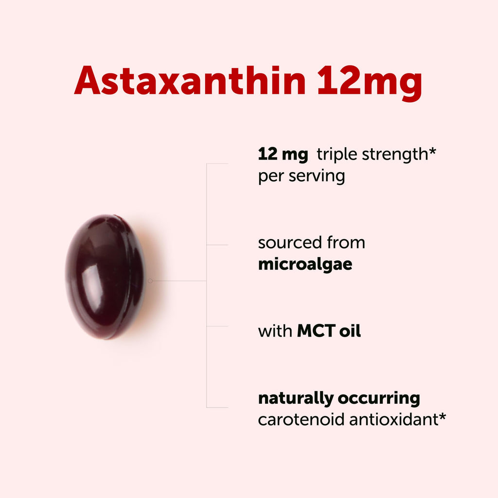 Micro Ingredients Astaxanthin 12mg Per Serving with MCT Oil, 120 Softgels | 4 Month Supply. Natural Microalgae Sourced Astaxanthin Supplement. Easy-to-Swallow. Non-GMO, Gluten Free, Soy Free.