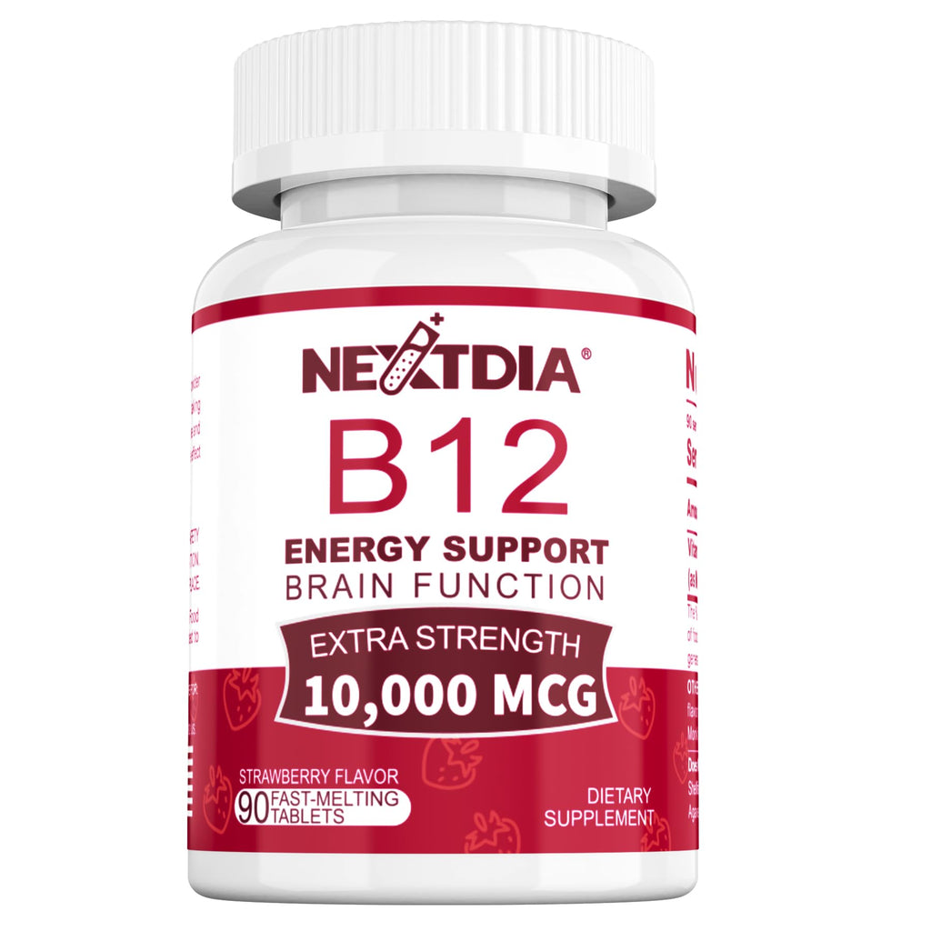 B12 Vitamins 10,000 mcg, Methylated Vitamin B12 Sublingual - Energy Boost, Focus, Metabolism & Brain Health Support, Immune System Support, Fast Dissolve, Natural Strawberry Flavor, 180 Servings