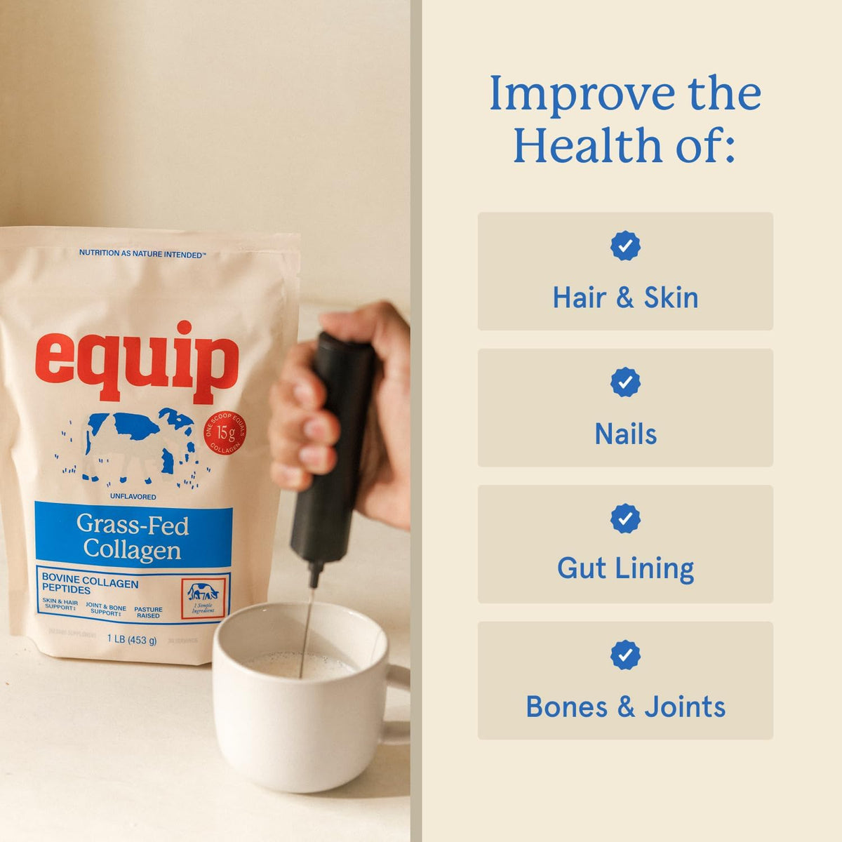 Equip Foods Prime Protein Powder Chocolate & Grass Fed Collagen Powder Unflavored