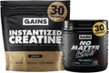 Gains in Bulk Instantized Creatine & No Matter What Pre Workout Powder Bundle, Soluble Creatine Powder, Paraxanthine, Amino Acids & L Theanine, 60 Servings