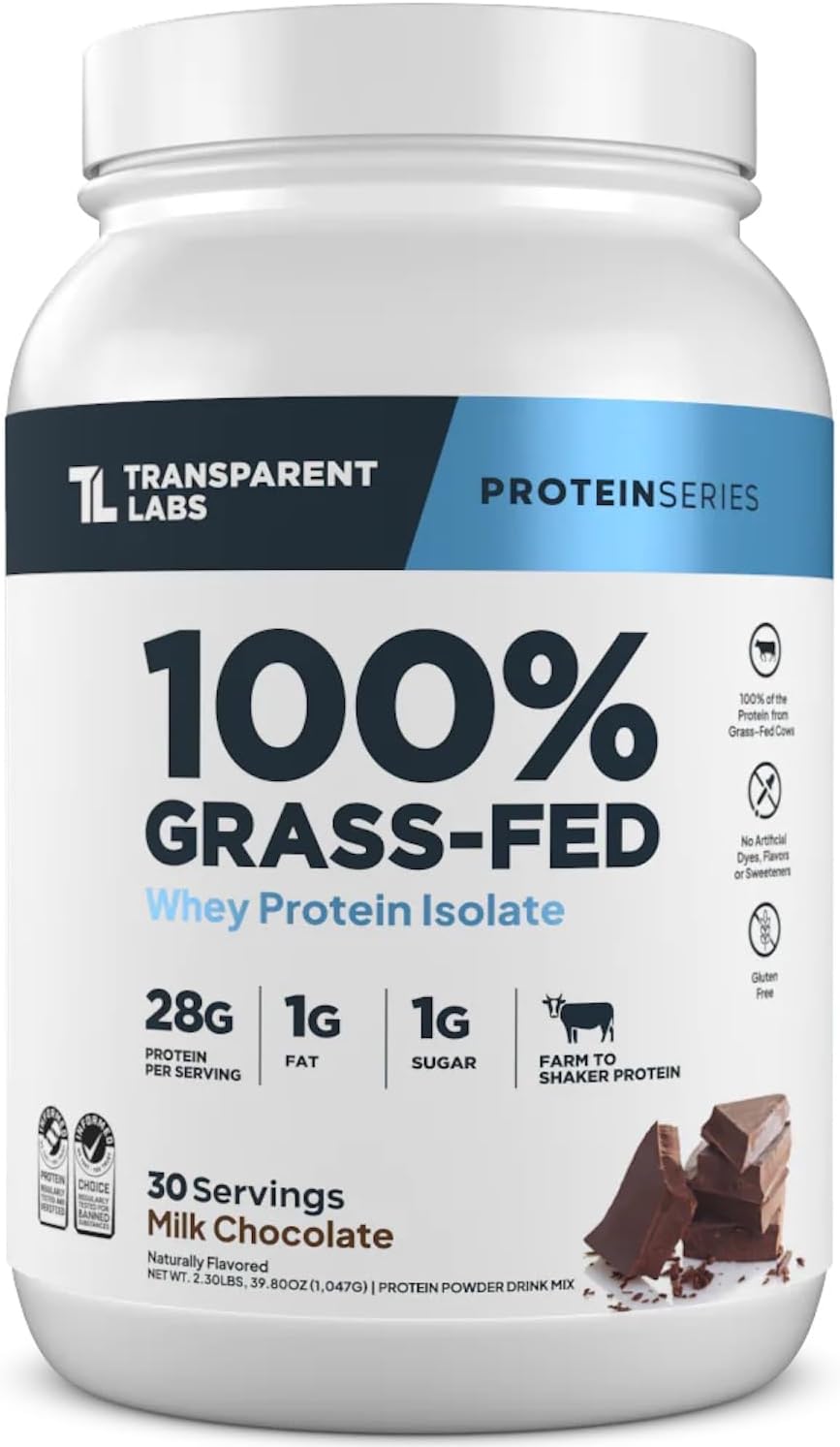 Transparent Labs Grass-Fed Whey Protein Isolate (30 Servings, Chocolate Peanut Butter) & Grass-Fed Whey Protein Isolate (30 Servings, Milk Chocolate)