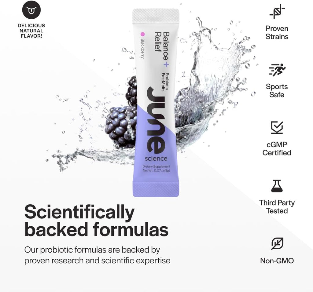 Balance + Relief | Fast Melt Pre + Probiotic for Mood & Stress - BlackBerry Flavor, 30 Powder Sachets