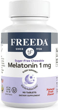 FREEDA Melatonin 1mg - Natural Fruit Flavor - 90 Chewable Tablets | Sugar-Free Melatonin Tablets - Non-Habit Forming - Vegan, Gluten-Free, Kosher, Safe for Adults and Kids 3+ - Made in USA
