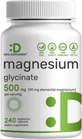 Deal Supplement Magnesium Glycinate 500mg Per Serving, 240 Veggie Capsules | 100% Chelated Magnesium Glycinate, Essential Mineral Supplement for Women & Men. Non-GMO, Gluten Free.