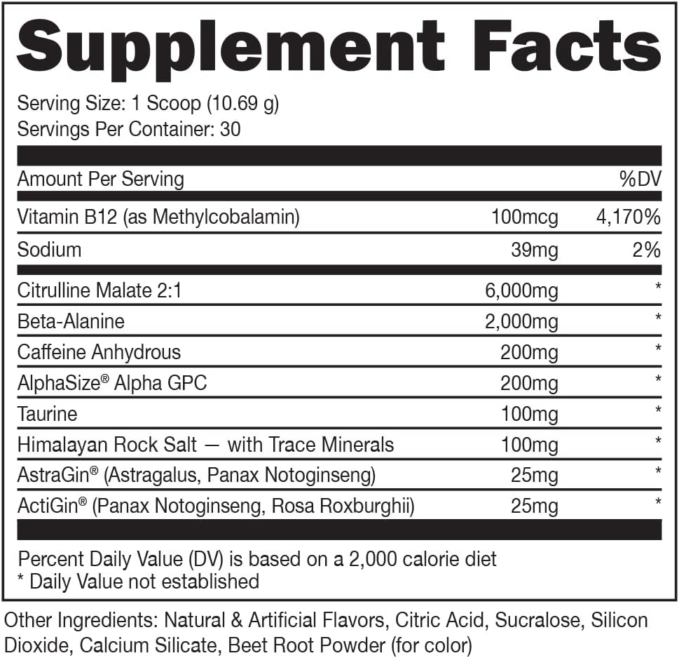 Bucked Up Pre Workout - Best Tasting - 6 Grams Citrulline, 2 Grams Beta Alanine Non Proprietary Blend, Powder (Strawberry Kiwi)