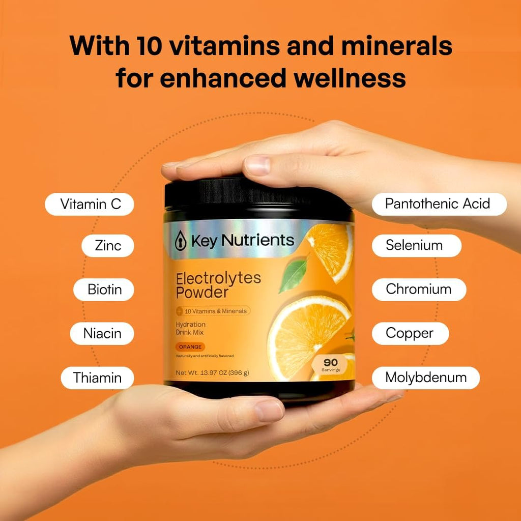 KEY NUTRIENTS Electrolytes Powder Bundle, Juicy Watermelon 90 Servings Jar + Tangy Orange 90 Servings Jar, Sugar Free Hydration Drink Mix with Vitamins & Minerals, No Calories